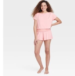 Women's Short Sleeve Pajama Top - Colsie Pink L